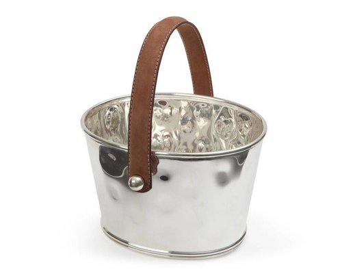 M & T  Ice bucket hammered s/s  with brown leatherette handle