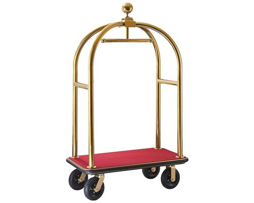 M & T  Bagage wagen " Bird cage " goudkleurig met rood tapijt