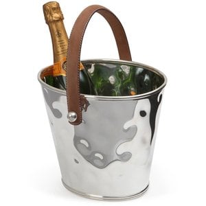 M & T  Wine & champagne cooler hammerd s/s with brown leatherette handles