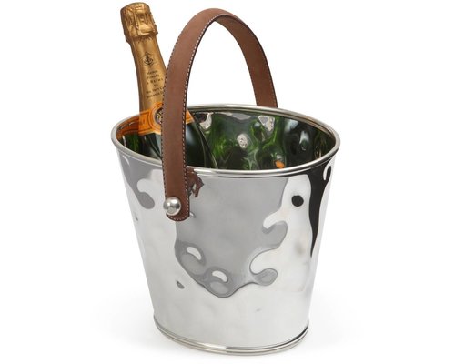 M & T  Wine & champagne cooler hammerd s/s with brown leatherette handles