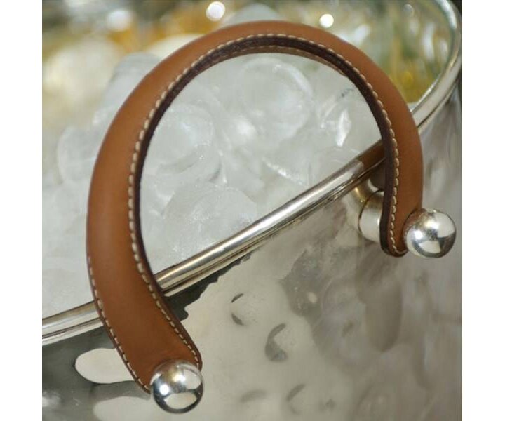 M&T Wine & champagne cooler XXL hammered s/s with brown leatherette handles