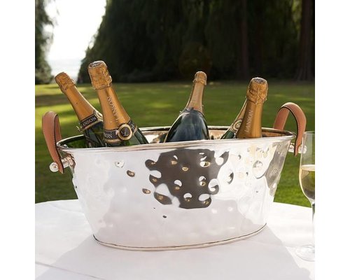 M&T Wijn - en champagnekoeler XXL gehamerd roestvrijstaal met simili lederen handvaten