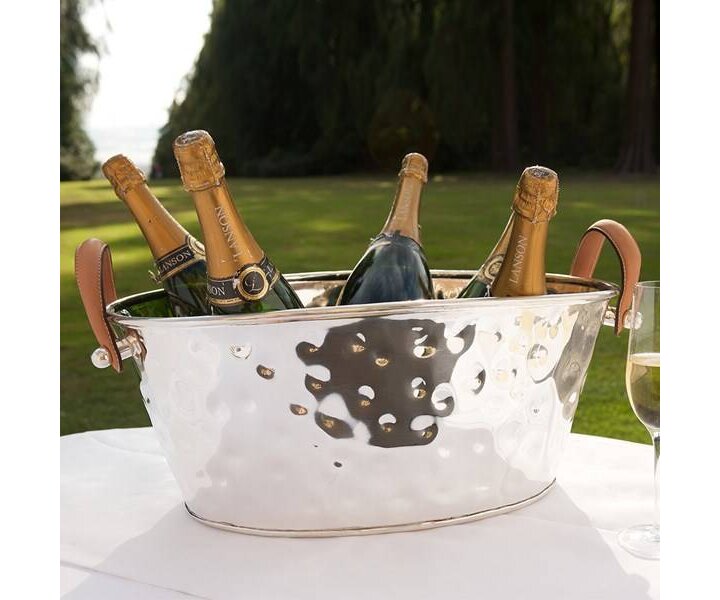 M&T Wine & champagne cooler XXL hammered s/s with brown leatherette handles