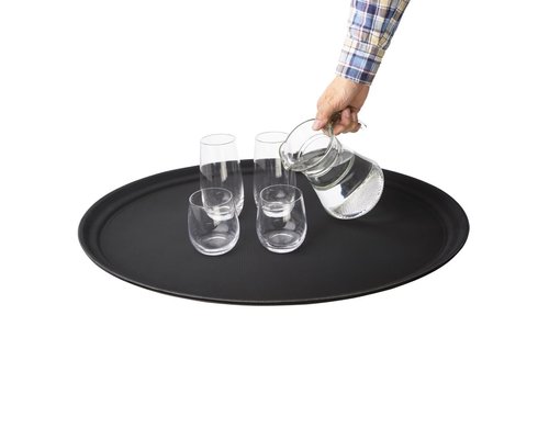 M&T Plateau noir ovale 56 x 68 cm XL anti-dérapant