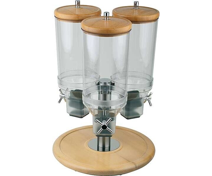M&T Ontbijtgranen dispenser 3 ,x 4,5 liter op roterende houten voet