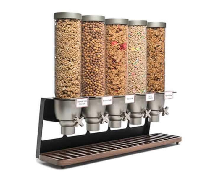 ROSSETO Ontbijtgranen dispenser 5 x 4,9 liter op  houten standaard