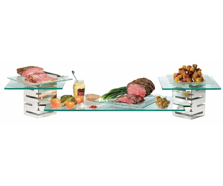 ROSSETO Multi-Level Brushed S/S and glass Buffet Riser  kit 5 pcs