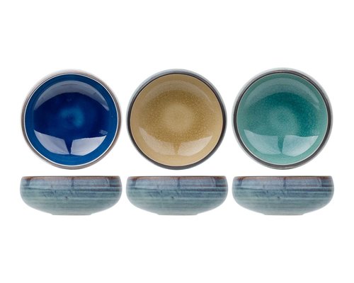 M & T  Set 3 bowls assorted blue, green and sand color
