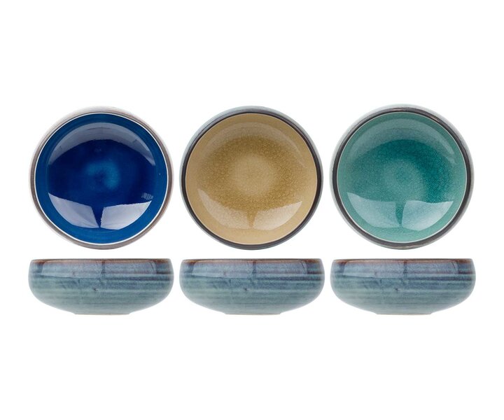 M&T Set 3 kommetjes blauw, groen en zand kleur