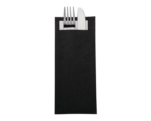 EUROPOCHETTE  Kraft black cutlery  pouch with champagne color napkin 600 pcs