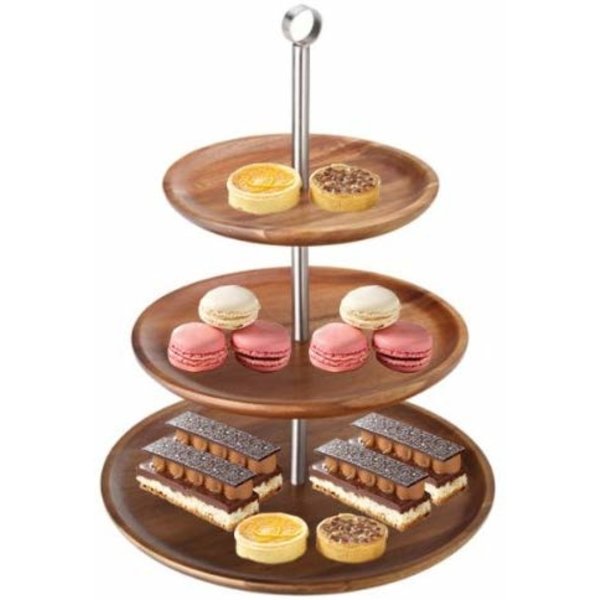 Lot De 6 Présentoirs à Gâteau En Bois D'acacia - Support 3 Niveaux Cupcakes + Plateaux, Pour Fête, Mariage - 10