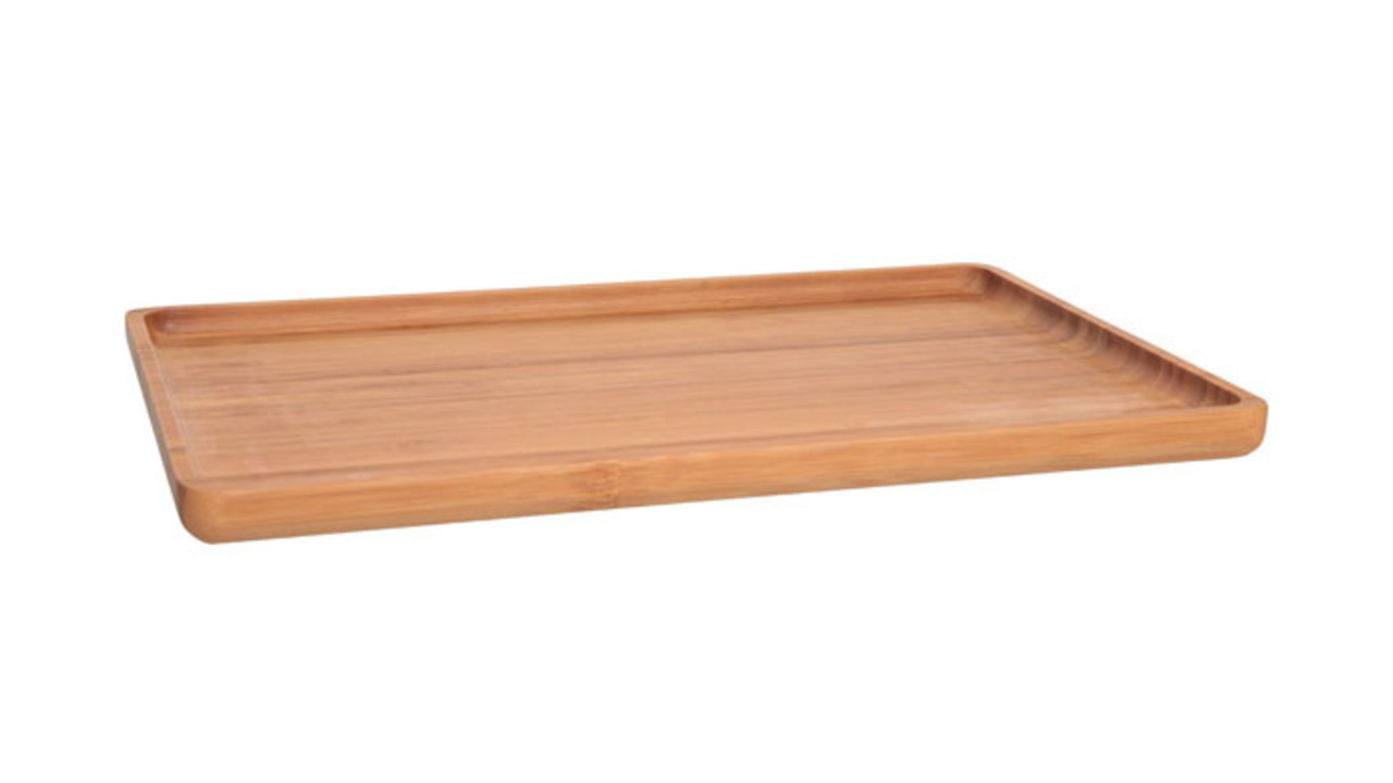 Bamboo Wood Natural Round Serving Tray, Raised Edge, Food Tray, Cut-Out  Handles (40*40*5cm)