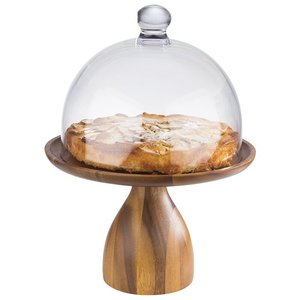 M & T  Présentoir  à tarte bois d'acacia modèle haut  avec cloche en polycarbonate