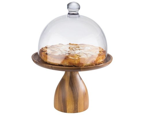 M & T  Présentoir  à tarte bois d'acacia modèle haut  avec cloche en polycarbonate