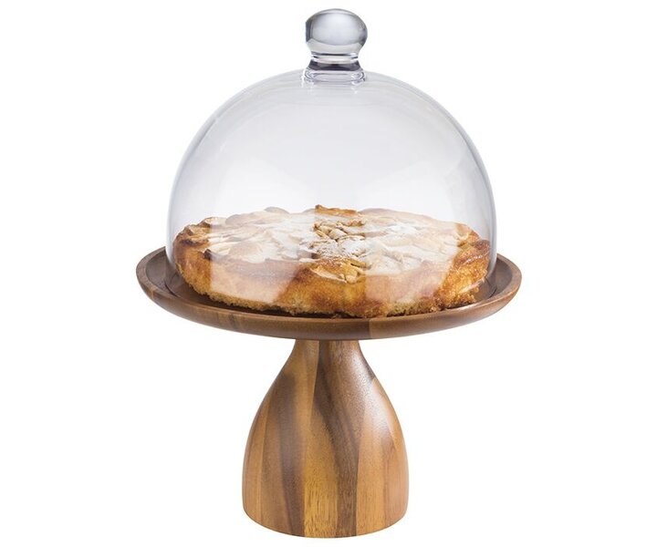 M&T Présentoir  à tarte bois d'acacia modèle haut  avec cloche en polycarbonate