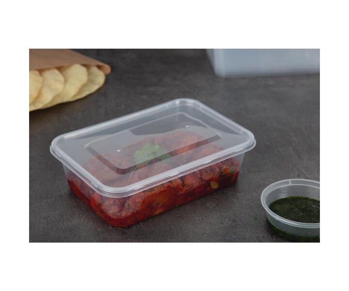 FIESTA GREEN Plastic magnetron bakje  met deksel  65 cl verpakking 250 stuks