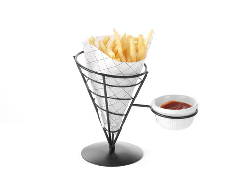 M & T  Support panier à frites et snacks  finition noire avec pot à sauce 8 cl inclus