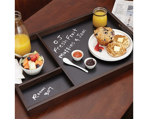 M & T  Serving tray 3 compartiments wood / chalkboard 61 x 40 x 3,8 cm