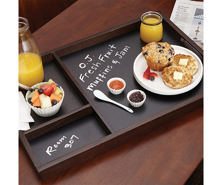 M&T Plateau de service 3 compartiments en bois /  fond ardoise 61 x 40 x 3,8 cm