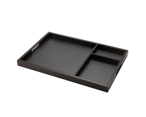 M & T  Plateau de service 3 compartiments en bois /  fond ardoise 61 x 40 x 3,8 cm