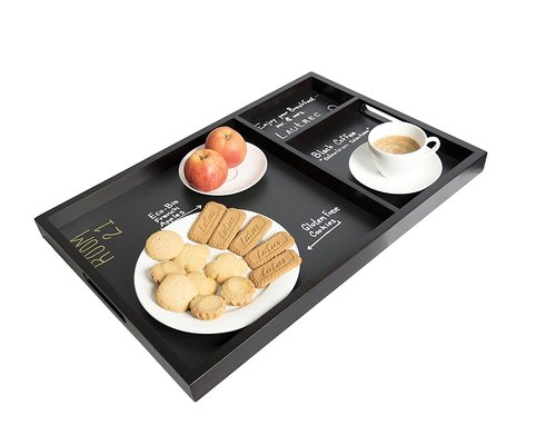 M&T Plateau de service 3 compartiments en bois /  fond ardoise 61 x 40 x 3,8 cm