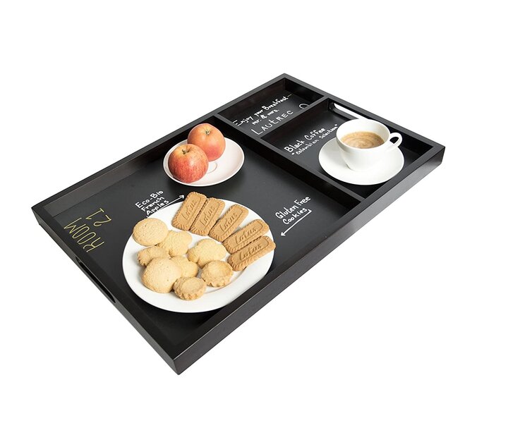 M&T Plateau de service 3 compartiments en bois /  fond ardoise 61 x 40 x 3,8 cm