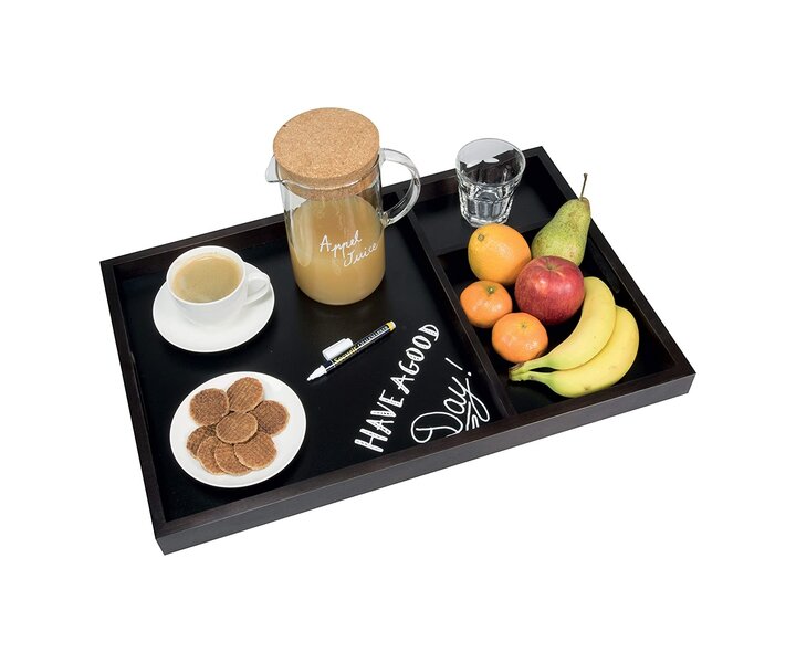 M&T Plateau de service 3 compartiments en bois /  fond ardoise 61 x 40 x 3,8 cm