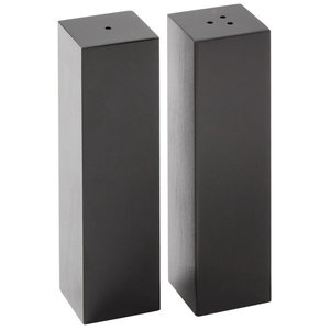 M & T  Salt -and pepper shaker set black satin stainless steel tower shape