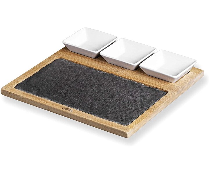 M&T Planche ardoise & bambou avec 3 pots céramique pour sauce