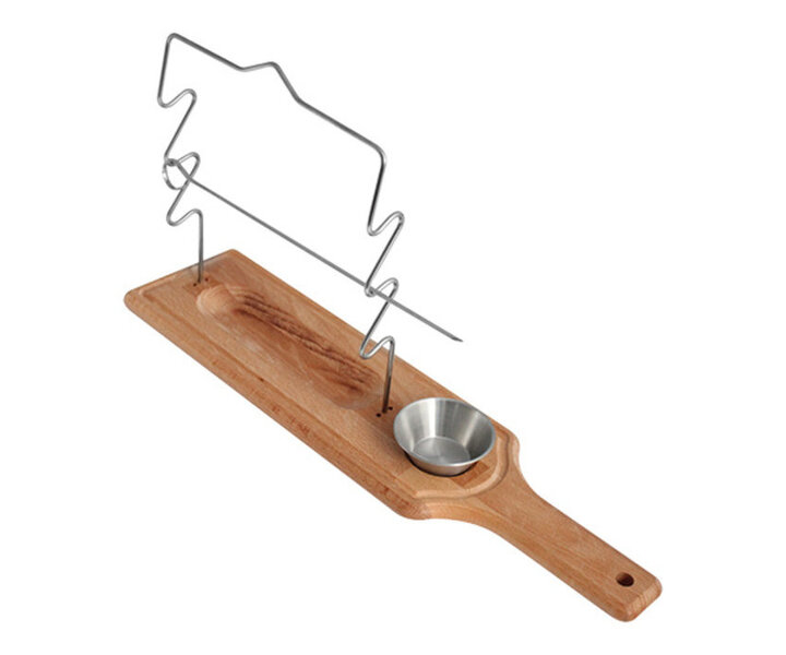 M&T Support pour service de  3 brochettes inox planche en bois avec ravier à sauce inoxydable