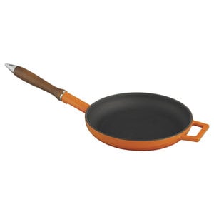 M & T  Frying pan 28 cm black/orange cast iron with wooden handle
