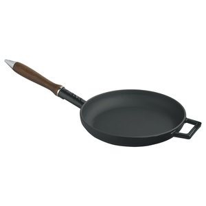 M & T  Poele à frire 28 cm noir obsidian fonte émaillée avec manche en bois