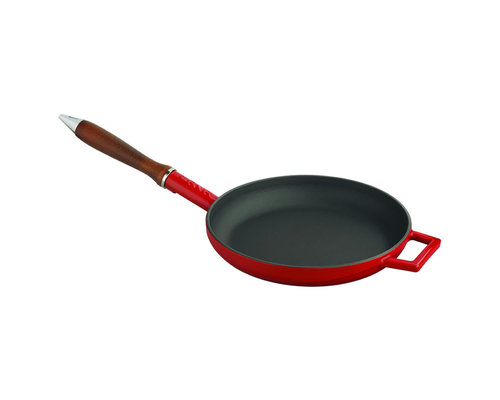 M & T  Frying pan 28 cm black/cayenne red cast iron with wooden handle