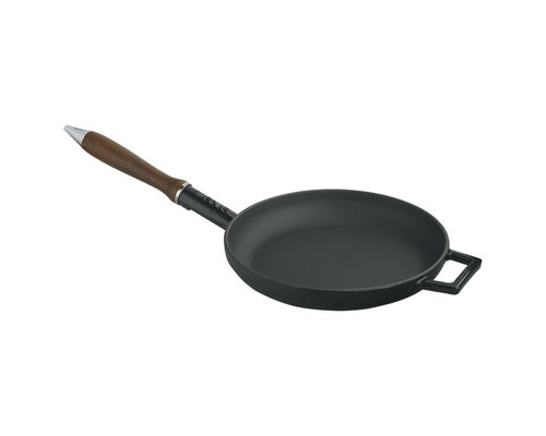 M & T  Braadpan 24 cm zwart obsidian gietijzer met houten handvat