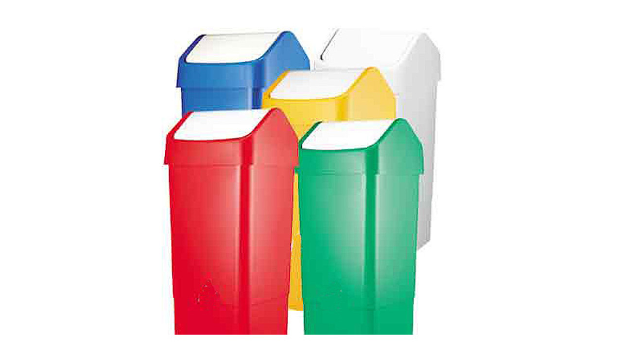 Swing bin 50 liter white/yellow polypropylene M&T International Hotel
