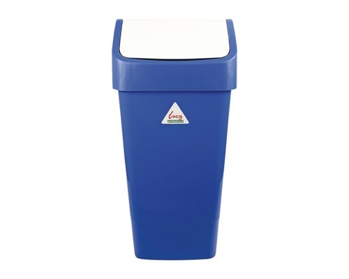 SYR  Afvalbak met schommeldeksel  50 liter wit / blauw