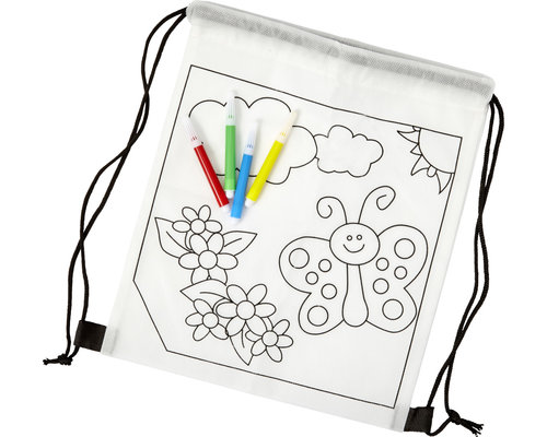 M & T  Backpack for childrens non woven for coloring included. 4 felt-tip pens