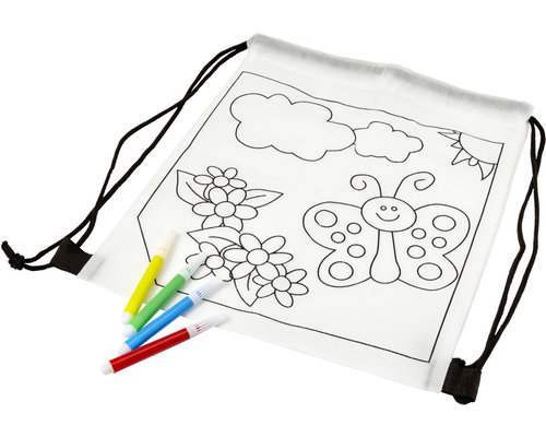 M&T Backpack for childrens non woven for coloring included. 4 felt-tip pens