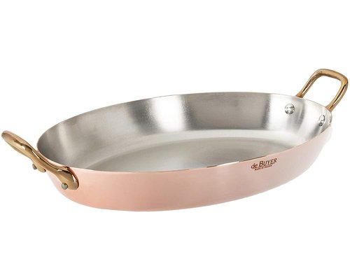 DE BUYER  Oval Chefs Fry Pans outside, copper 90 %  inside stainless steel 10 % Dim. 36 x 26 cm