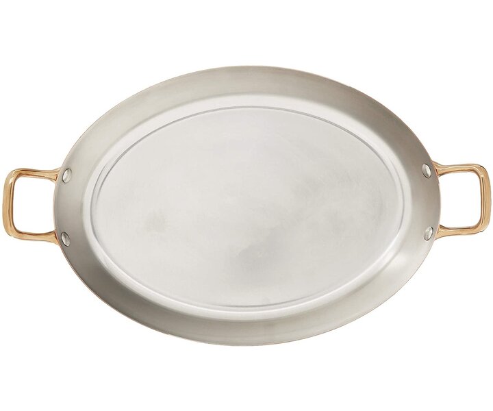 DE BUYER  Plat ovale extérieur cuivre 90 % intéreur acier inoxydable 10 %  Dim. 36 x 26 cm