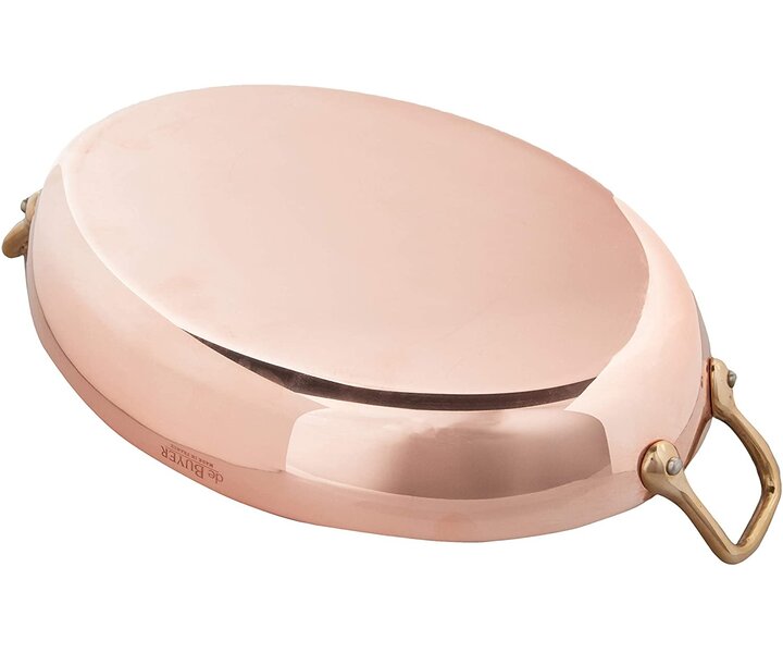 DE BUYER  Plat ovale extérieur cuivre 90 % intéreur acier inoxydable 10 %  Dim. 36 x 26 cm