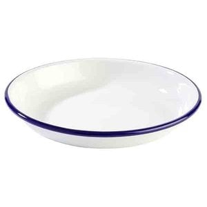 M & T  Assiette creuse 24 cm acier émaillé blanche avec bord  couleur bleu