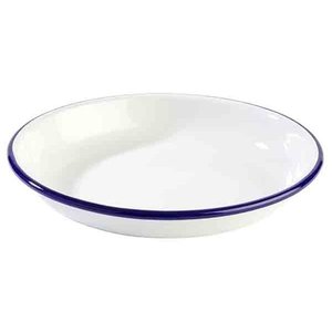 M & T  Assiette creuse 22 cm acier émaillé blanche avec bord  couleur bleu