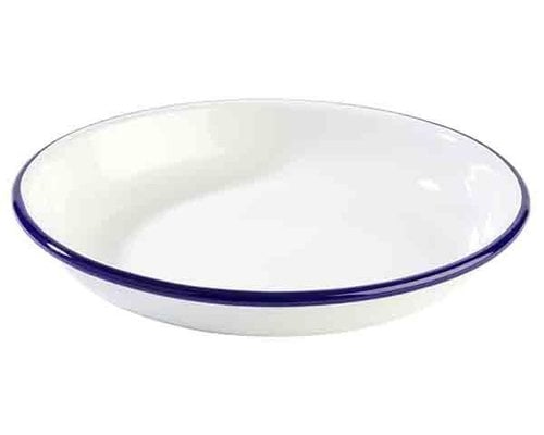 M & T  Assiette creuse 22 cm acier émaillé blanche avec bord  couleur bleu