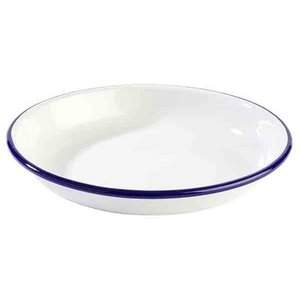 M & T  Deep plate 18 cm white enamelled steel with blue edge