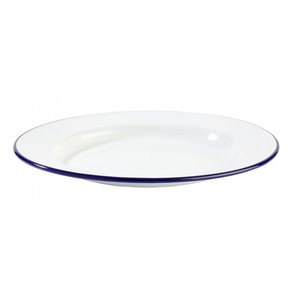 M & T  Assiette plate  26 cm acier émaillé blanche avec bord  couleur bleu