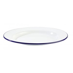 M & T  Assiette plate  20 cm acier émaillé blanche avec bord  couleur bleu