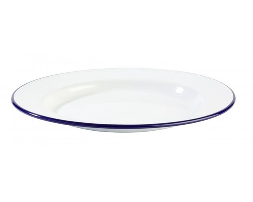 M & T  Assiette plate  20 cm acier émaillé blanche avec bord  couleur bleu