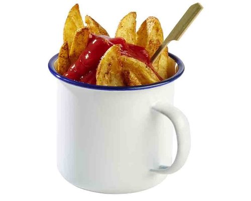 M&T Beaker  50 cl  white enamelled steel with blue edge