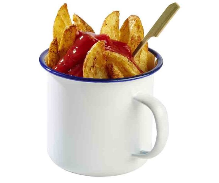 M&T Beker 50 cl wit geëmalleerd staal met blauwe boord